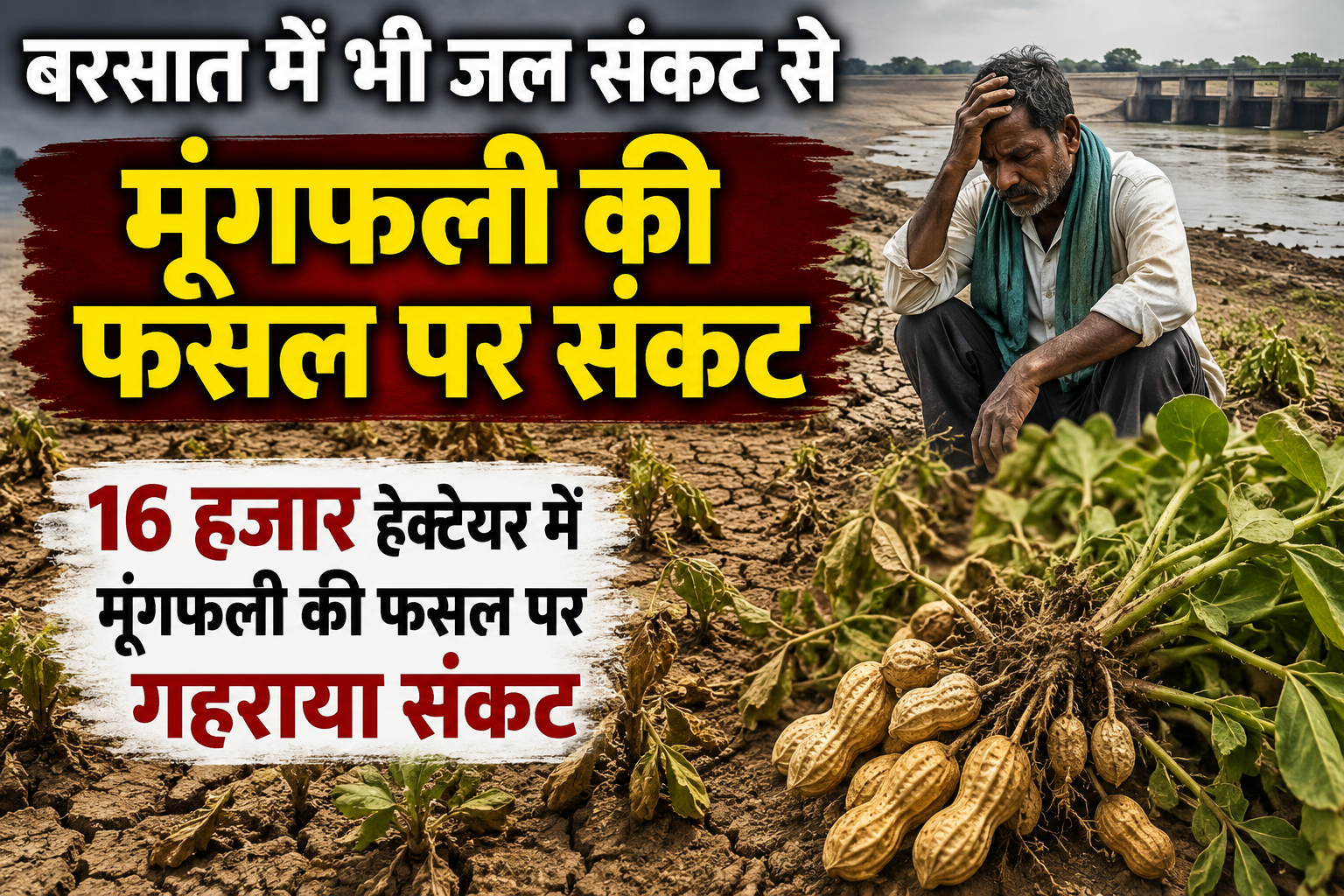 16 हजार हेक्टेयर में मूंगफली की फसल पर गहराया संकट  Barsat Me Bhi Jal Sankat Se Moongfali Ki Fasal Par Sankat