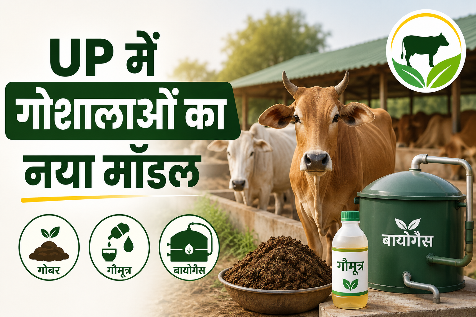 UP में गोशालाओं का नया मॉडल: गोबर, गोमूत्र और बायोगैस से बढ़ेगी आय, जानिए UP Mein Goshala Ka Sthai Model Kaise Kaam Karega