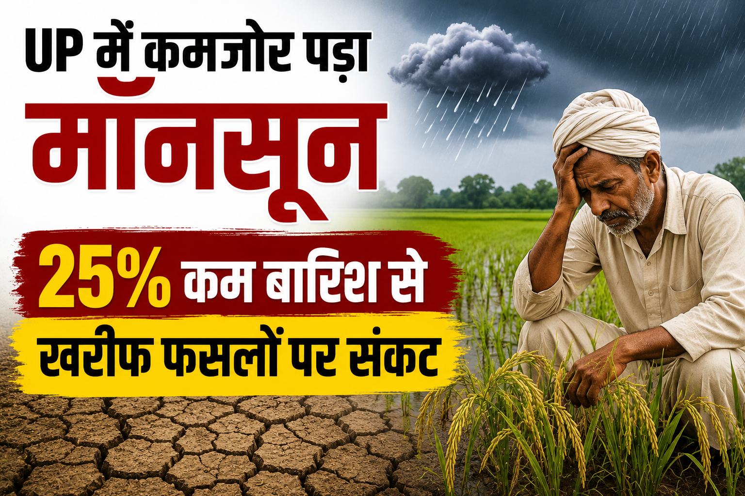 25% कम बारिश से खरीफ फसलों पर संकट UP Mein Kamzor Pada Monsoon Se Dhan Ki Fasal Par Asar