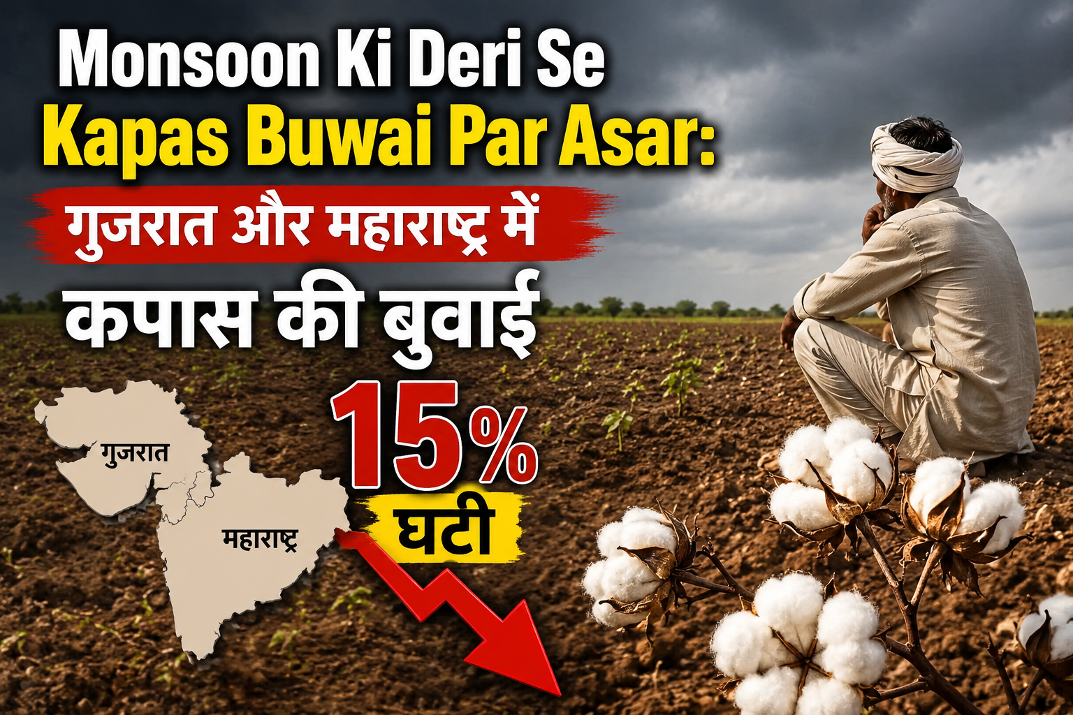 गुजरात और महाराष्ट्र में कपास की बुवाई 15% घटी Monsoon Ki Deri Se Kapas Buwai Par Asar