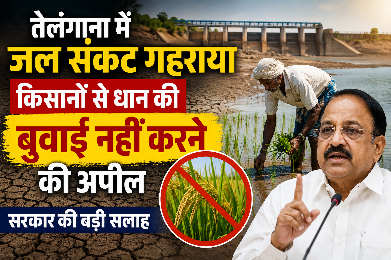 तेलंगाना में जल संकट गहराया, किसानों से धान की बुवाई नहीं करने की अपील, जानें सरकार की नई सलाह  Telangana Me Kisanon Se Dhan Ki Buwai Na Karne Ki Appeal