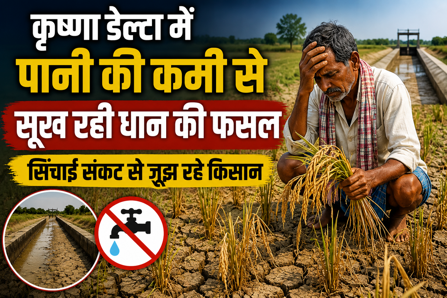 कृष्णा डेल्टा में पानी की कमी से सूख रही धान की फसल, सिंचाई संकट से जूझ रहे किसान  Krishna Delta Mein Pani Ki Kami Se Dhan Ki Fasal Sukh Rahi Hai