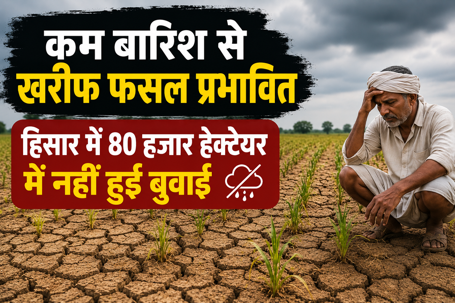हिसार में 80 हजार हेक्टेयर में नहीं हुई बुवाई, मूंग-कपास और धान पर बढ़ा संकट Haryana Mein Kam Barish Se Kharif Fasal Prabhavit