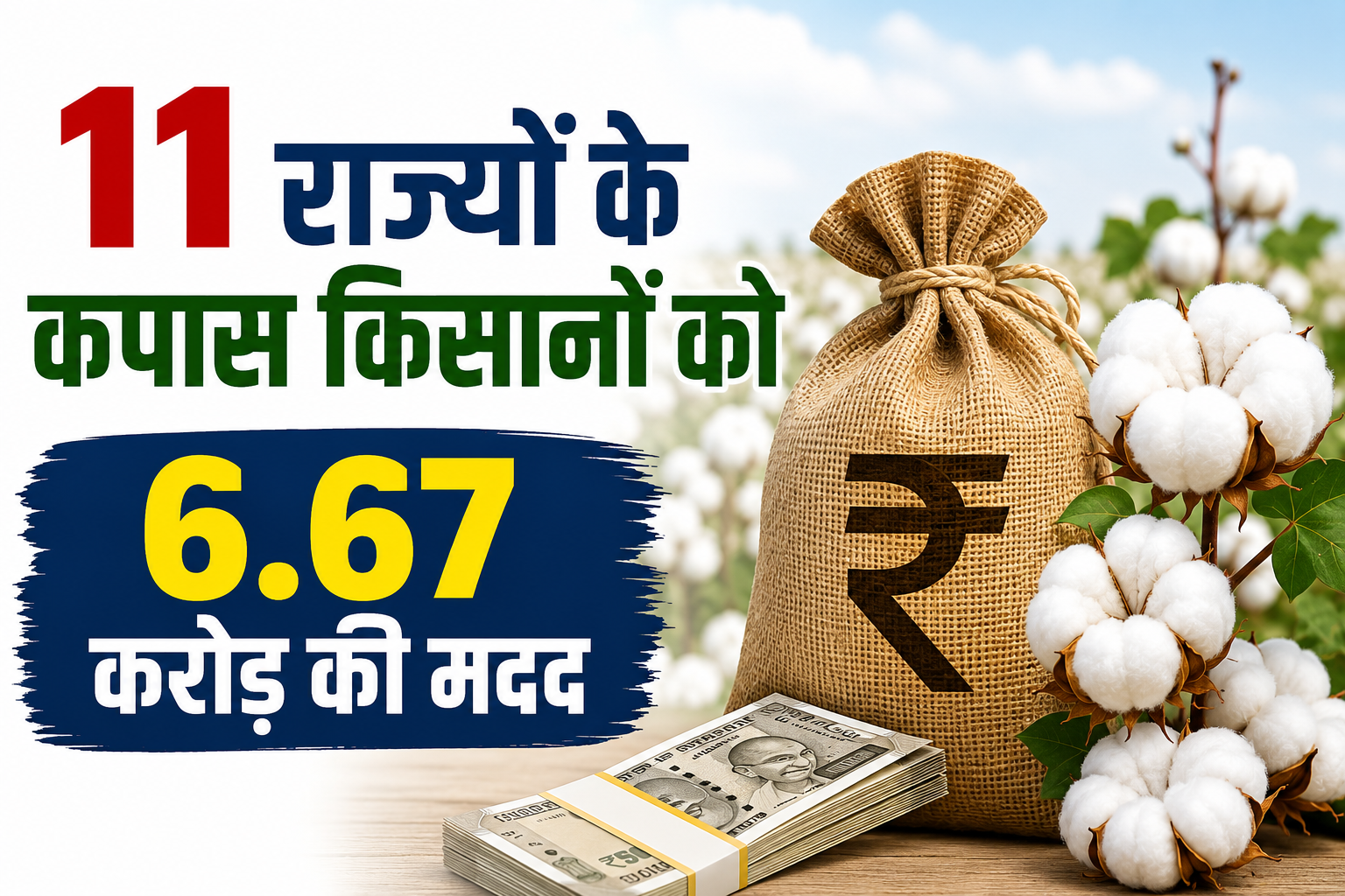 11 राज्यों के कपास किसानों को 6.67 करोड़ की मदद, जानें किन राज्यों को मिलेगा सबसे ज्यादा लाभ 11 Rajyon Ke Kapas Kisanon Ko 6.67 Crore Ki Madad