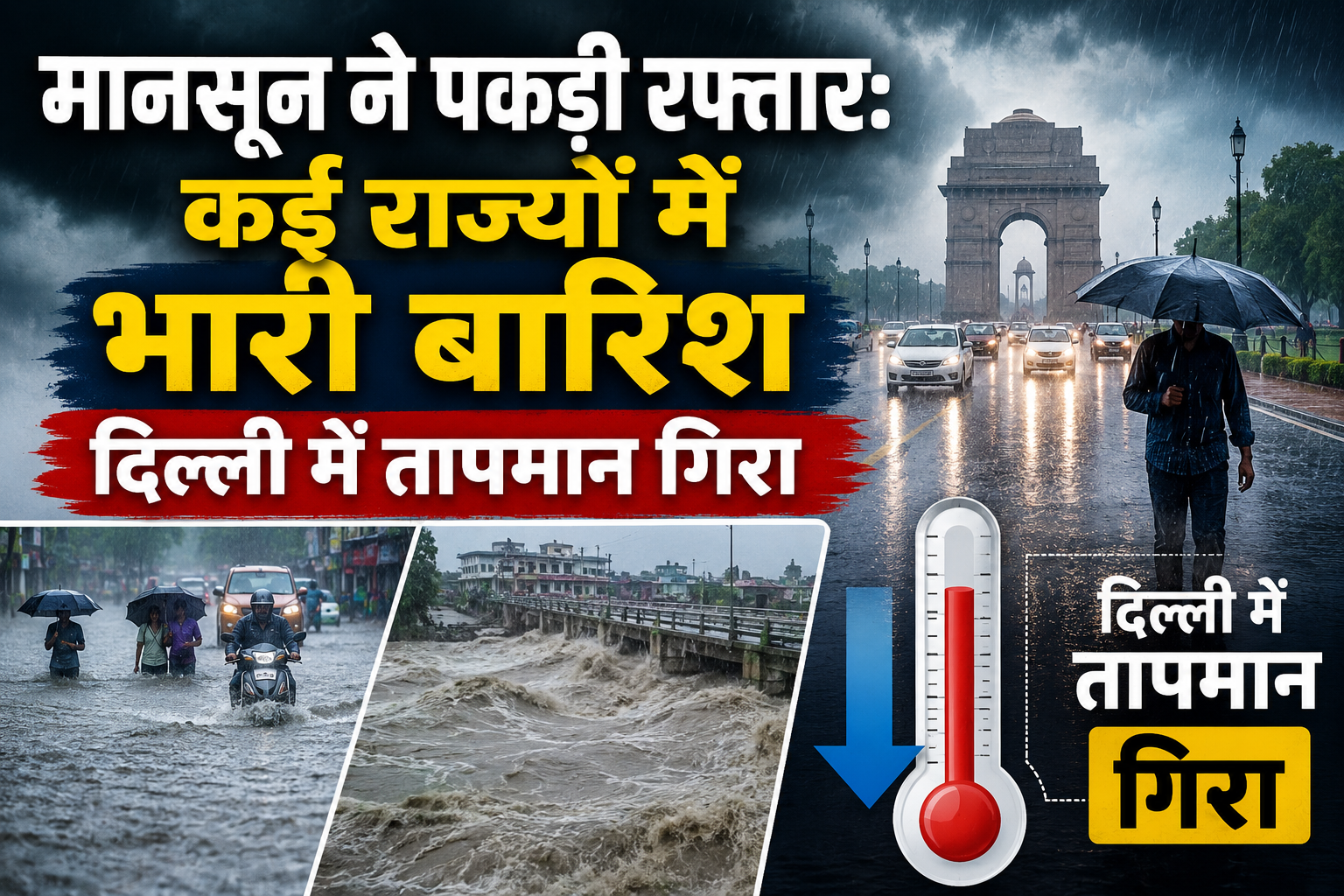 IMD Weather Update Today: मानसून ने पकड़ी रफ्तार: कई राज्यों में भारी बारिश, दिल्ली में तापमान गिरा