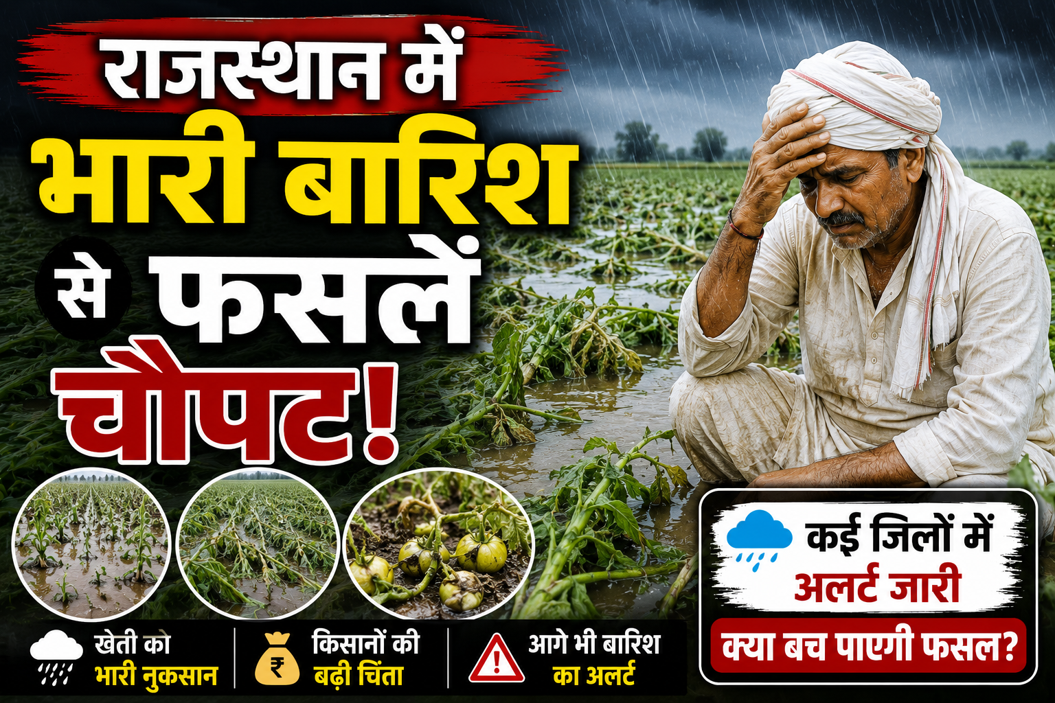 राजस्थान में भारी बारिश से फसलें चौपट! मक्का, बाजरा और मूंगफली की फसलें पानी में डूबीं, किसानों को भारी नुकसान Rajasthan Heavy Rain Crop Damage