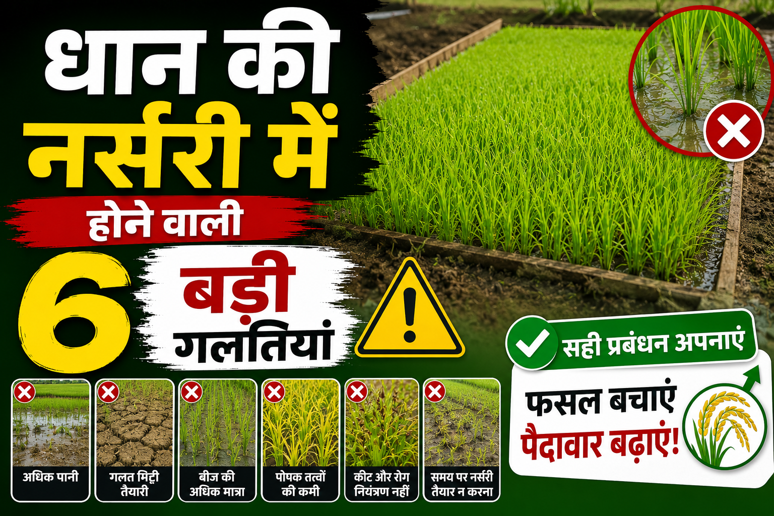 धान की नर्सरी में होने वाली 6 बड़ी गलतियां जानें। सही प्रबंधन अपनाकर फसल बचाएं और पैदावार बढ़ाएं Paddy Farming Tips