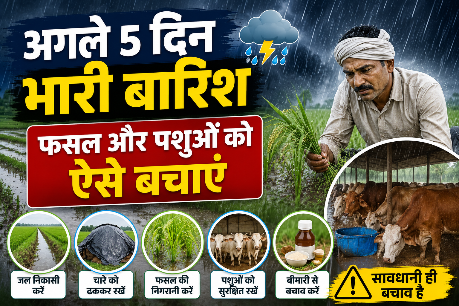 Farmers Heavy Rain Alert: अगले 5 दिन भारी बारिश, फसल और पशुओं को ऐसे बचाएं