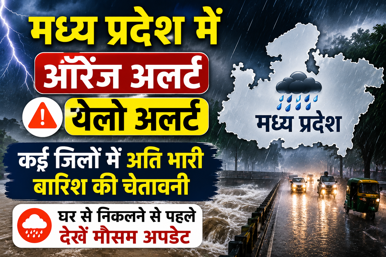 MP Weather Today: मध्य प्रदेश में आज ऑरेंज और येलो अलर्ट, कई जिलों में अति भारी बारिश की चेतावनी, घर से निकलने से पहले देखें मौसम अपडेट