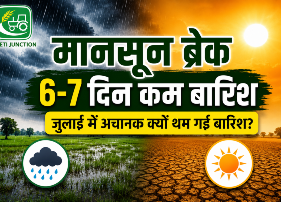 Monsoon Break explained with reduced rainfall forecast across Rajasthan, MP, UP and its impact on Kharif farming.