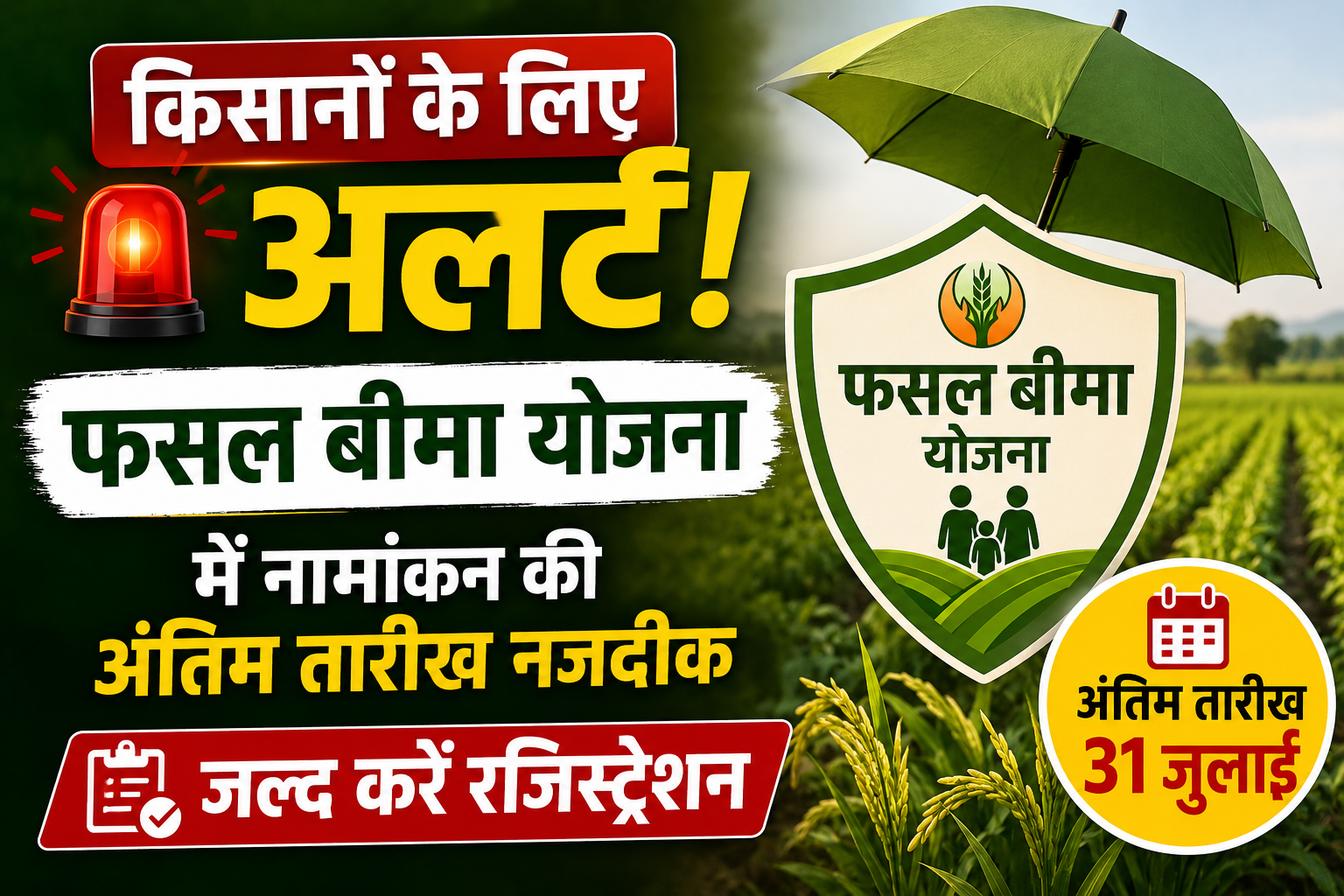 किसानों के लिए अलर्ट! फसल बीमा योजना में नामांकन की अंतिम तारीख नजदीक, जल्द करें रजिस्ट्रेशन PM Fasal Bima Yojana