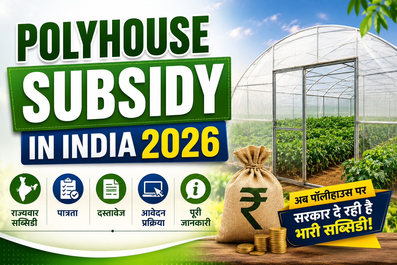 Polyhouse Subsidy in India 2026: राज्यवार सब्सिडी, पात्रता, दस्तावेज, आवेदन प्रक्रिया और पूरी जानकारी