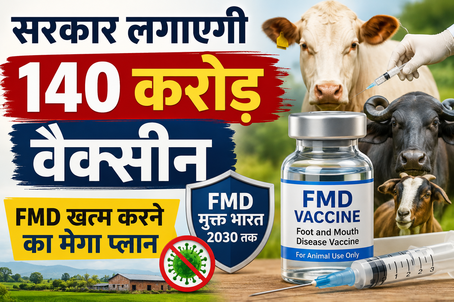 पशुपालकों के लिए बड़ी खबर! 2030 तक भारत होगा FMD मुक्त, सरकार लगाएगी 140 करोड़ वैक्सीन Foot and Mouth Disease