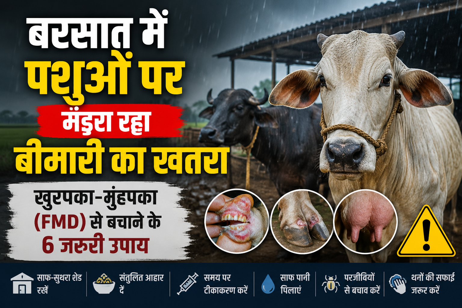 FMD In Cattle: बारिश में तेजी से फैल रही खुरपका-मुंहपका बीमारी, ऐसे करें पशुओं का बचाव