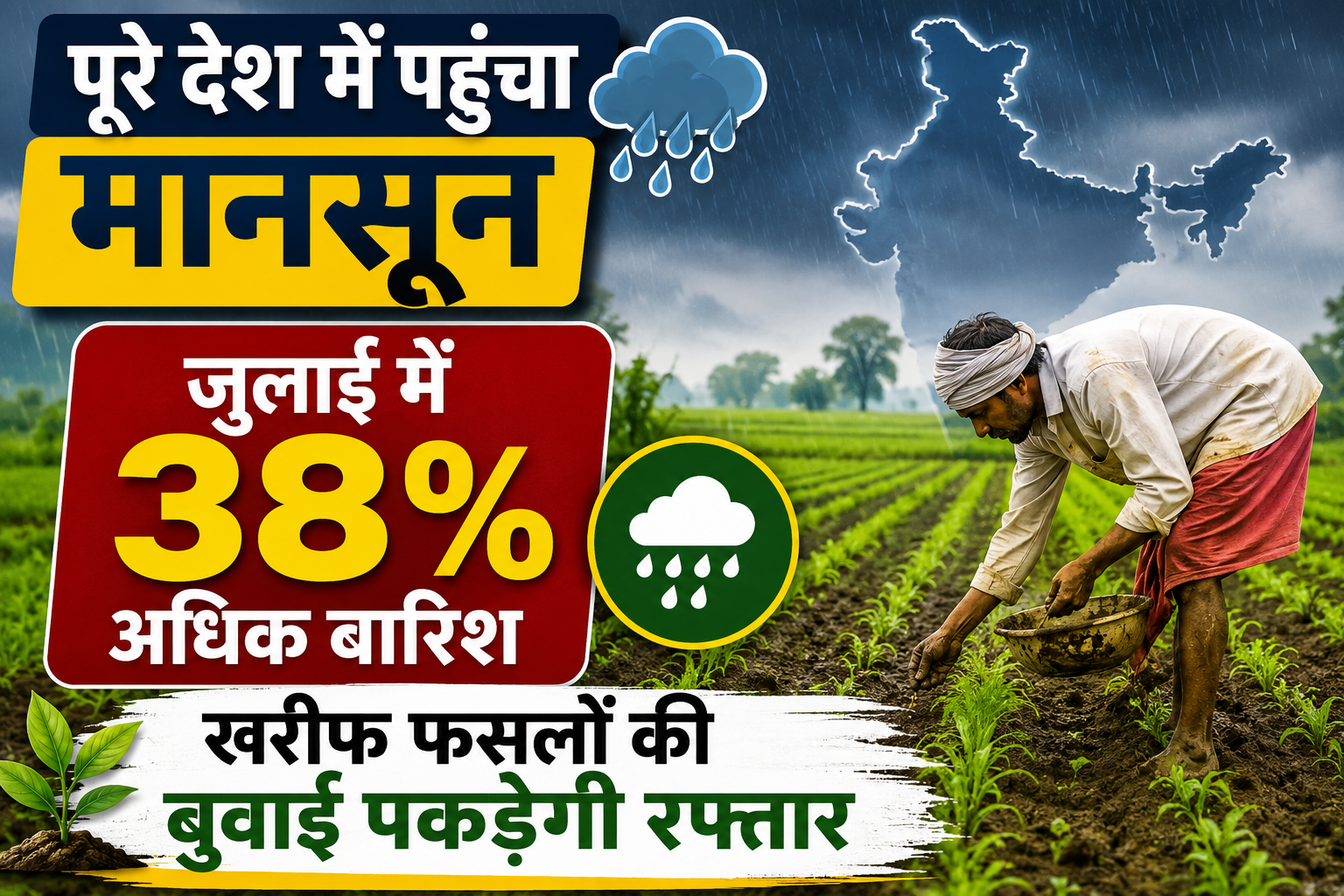 Weather Update: पूरे देश में पहुंचा मानसून, जुलाई में 38 प्रतिशत ज्यादा बारिश, खरीफ फसलों की बुवाई पकड़ेगी रफ्तार
