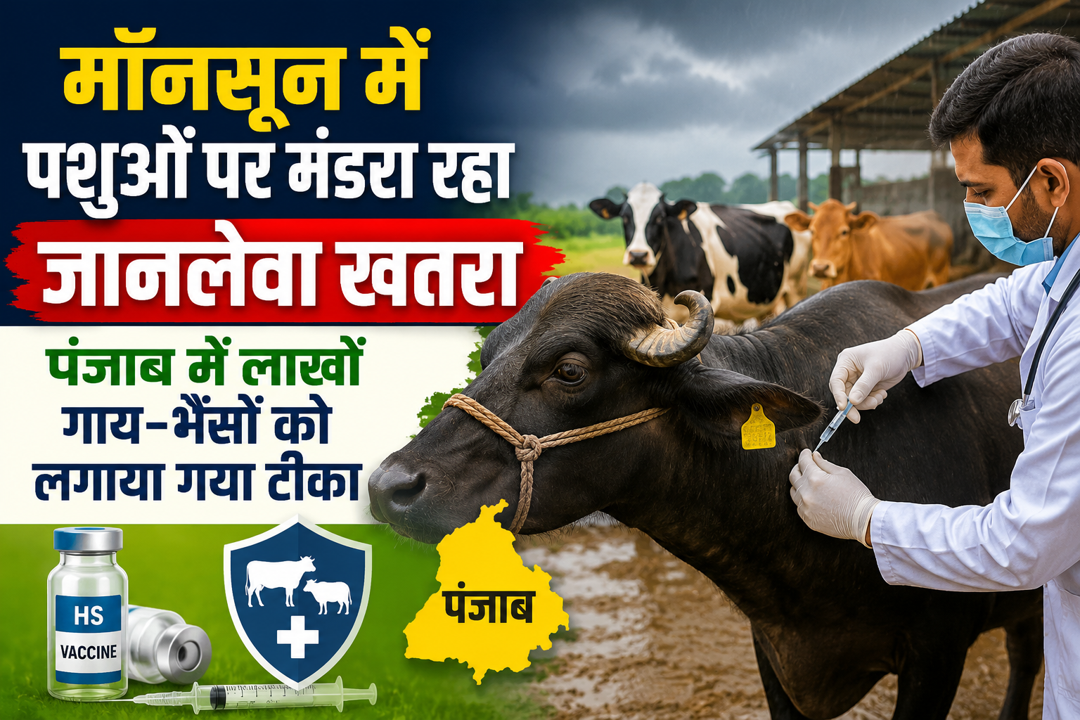 मॉनसून में पशुओं पर मंडरा रहा जानलेवा खतरा, पंजाब में लाखों गाय-भैंसों को लगाया गया टीका Punjab HS Vaccination Campaign