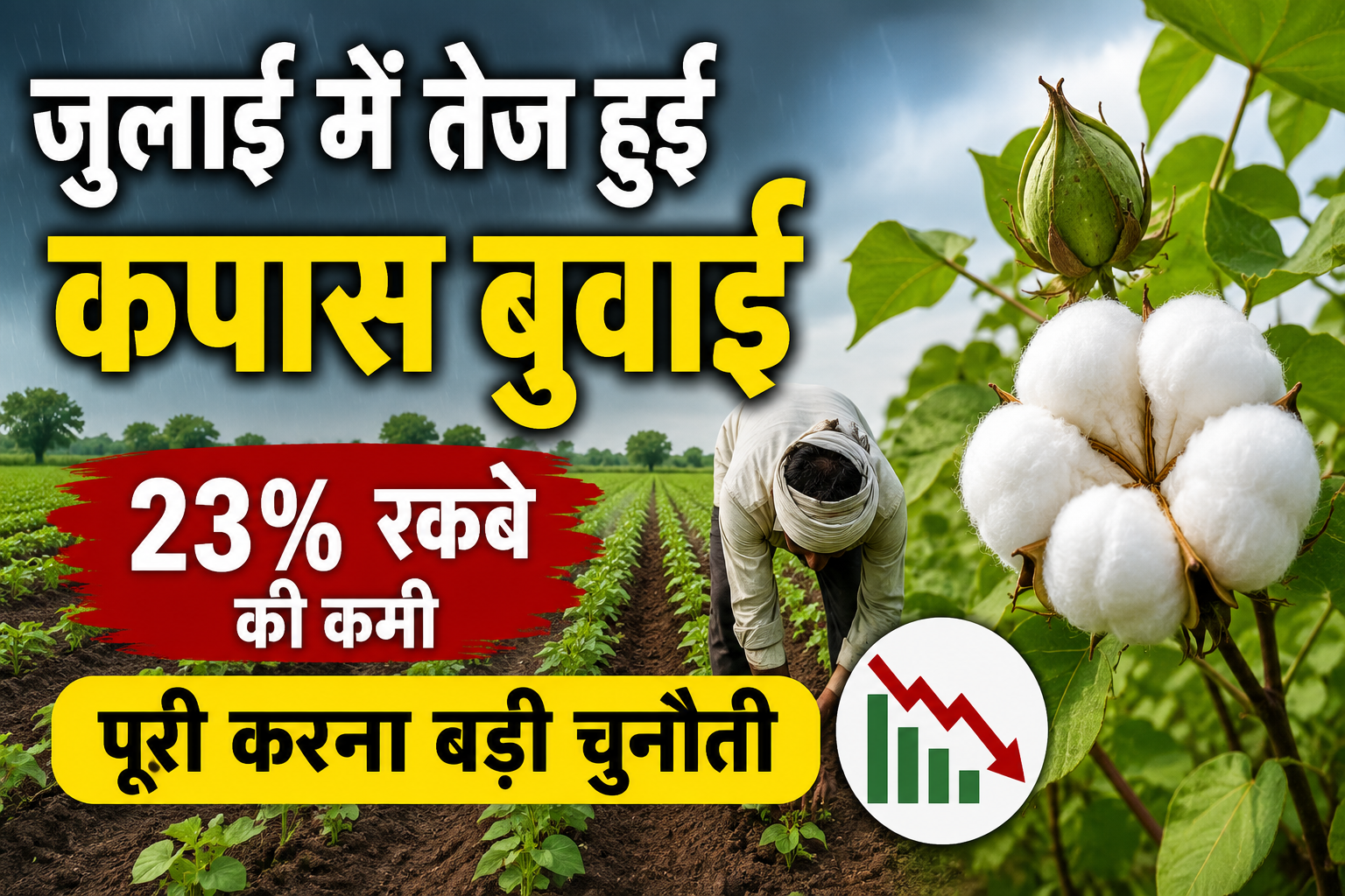 Cotton Sowing Acreage: मॉनसून के साथ जुलाई में तेज हुई कपास बुवाई, 23% रकबे की कमी पूरी करना किसानों के लिए चुनौती