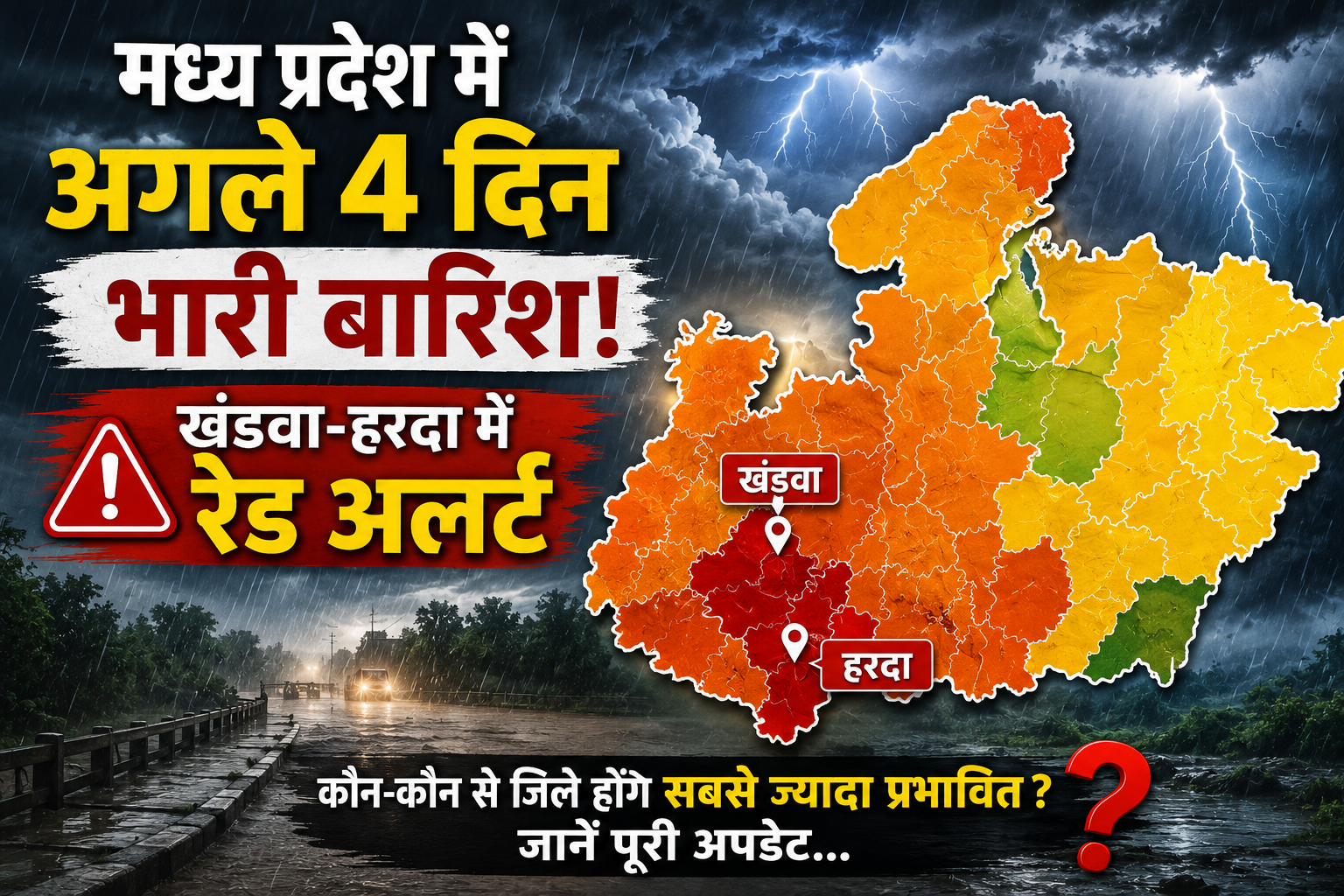 Madhya Pradesh Weather Today: एमपी में चार दिन होगी भारी बारिश, खंडवा और हरदा में रेड अलर्ट