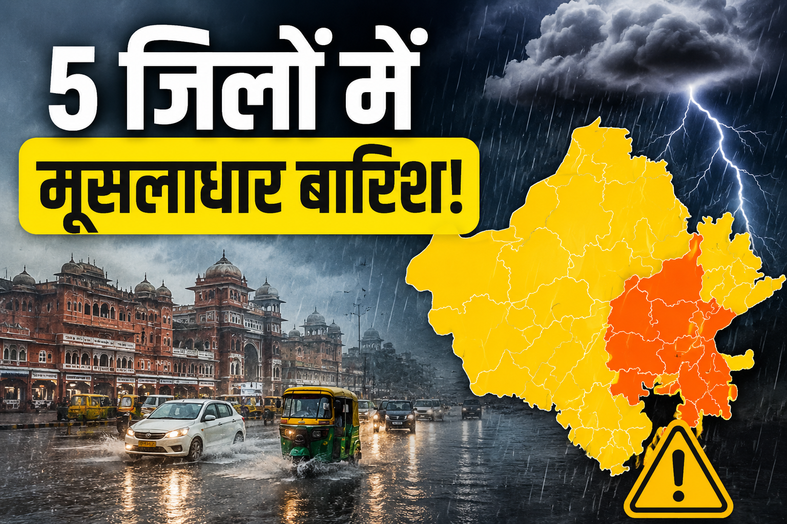 Rajasthan Weather Today: बारां-भरतपुर समेत 5 जिलों में आज मूसलाधार बारिश का अलर्ट, IMD ने जारी किया ऑरेंज और येलो अलर्ट