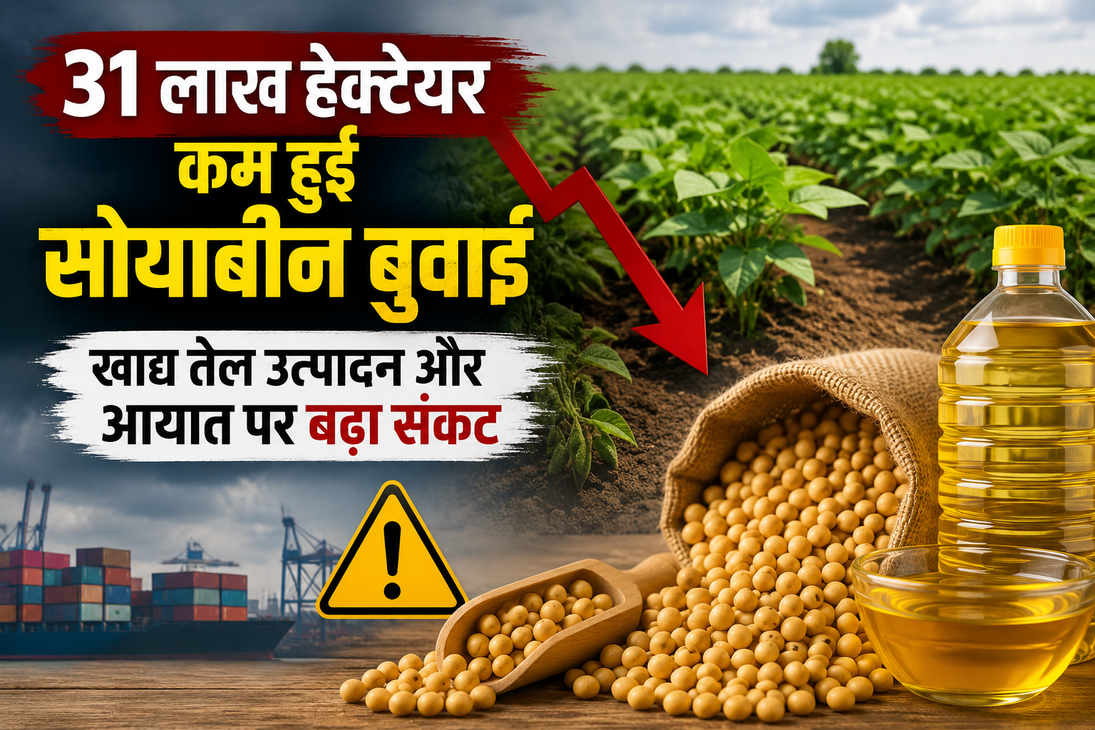 Soyabin Farming: 31 लाख हेक्टेयर कम हुई सोयाबीन बुवाई, खाद्य तेल उत्पादन और आयात पर बढ़ा संकट
