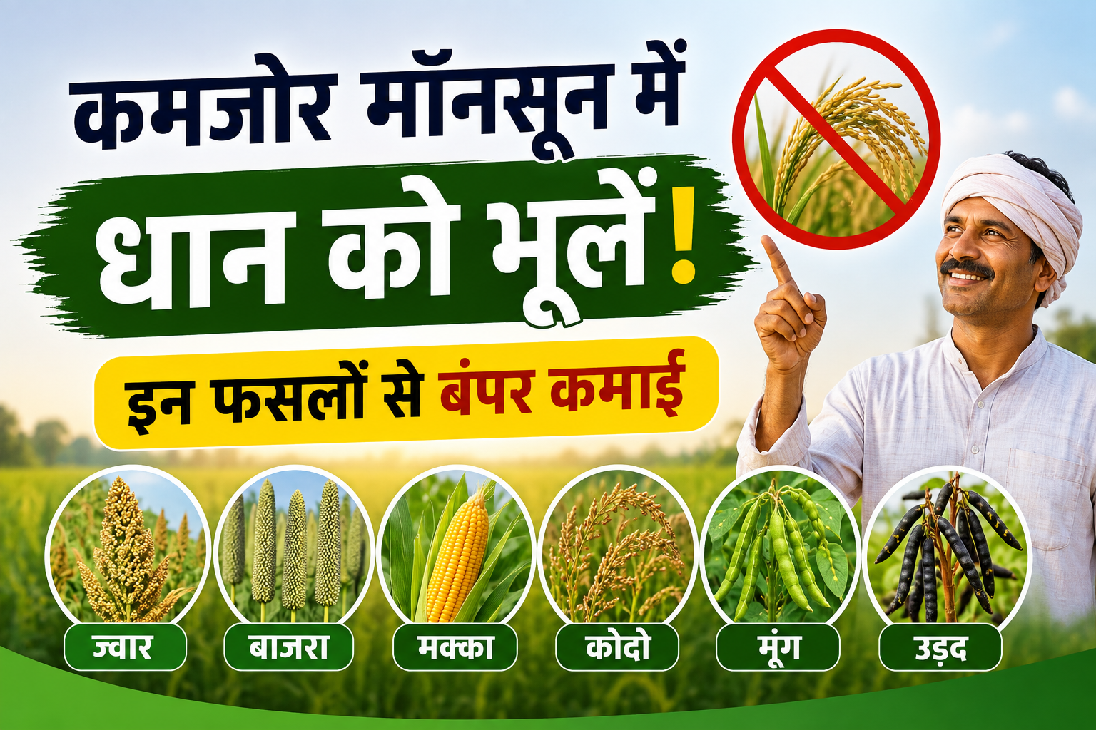 कम पानी वाली इन फसलों से होगी बंपर कमाई Kamjor Monsoon Mein Dhan Ki Jagah Kaunsi Fasal Boye?