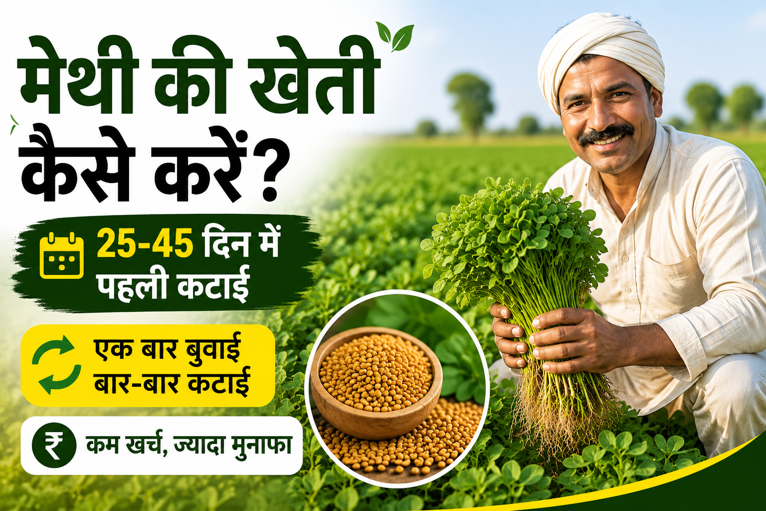 मेथी की खेती कैसे करें? कम लागत में बार-बार कटाई से अच्छा मुनाफा Methi Ki Kheti Kaise Karein