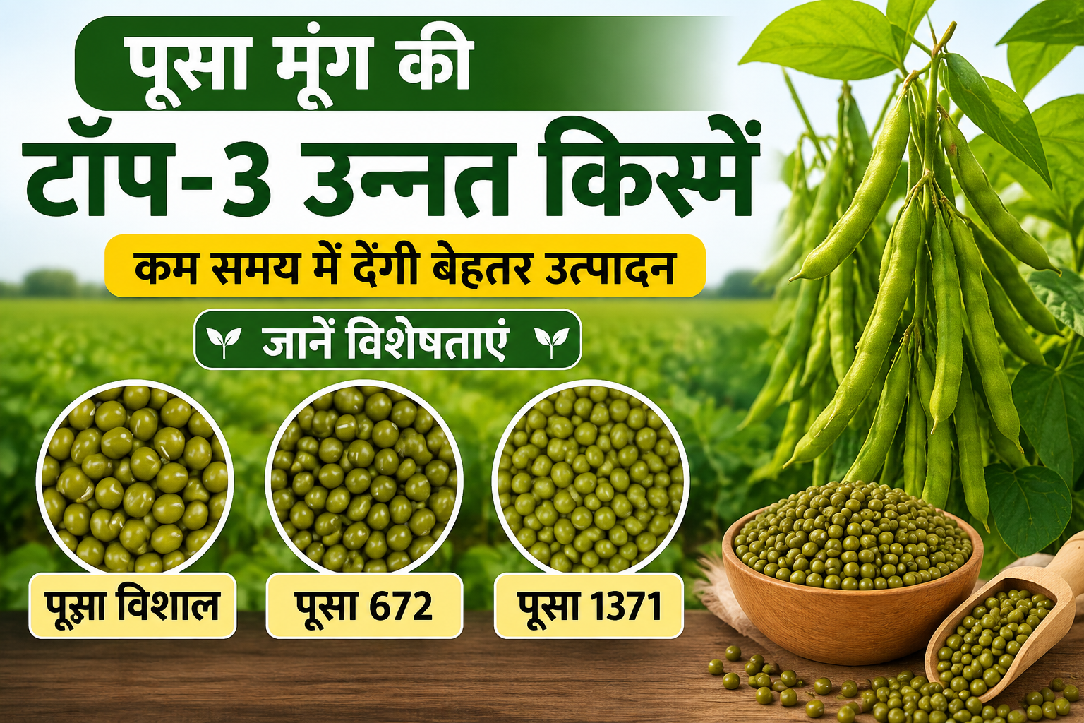 पूसा मूंग की टॉप-3 उन्नत किस्में कौन सी हैं? कम समय में देंगी शानदार उत्पादन, जानिए पूरी जानकारी Pusa Moong Ki Top 3 Unnat Kisme Kaun Si Hai?