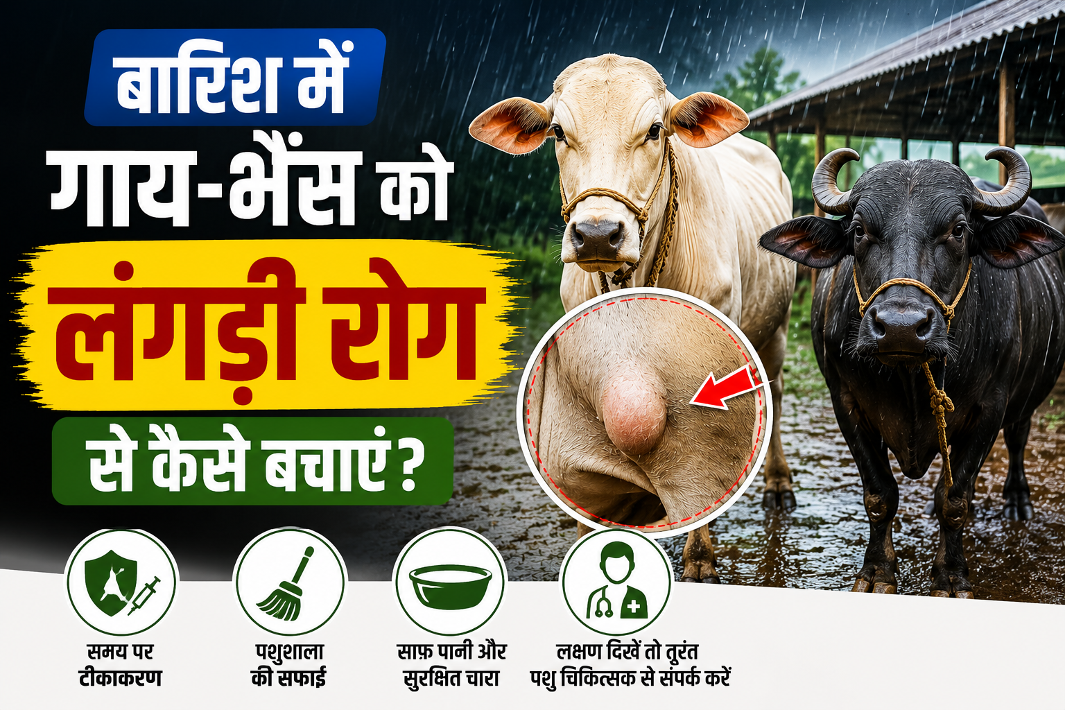 बारिश में गाय-भैंस पर मंडराया लंगड़ी रोग का खतरा, जानें बचाव के आसान तरीके Barish Mein Gaay Bhains Ko Langdi Rog Se Kaise Bachaye