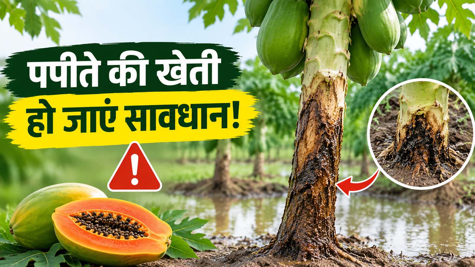 पपीते की खेती करने वाले किसान रहें सावधान, जलभराव से बढ़ रहा तना गलन रोग Papite Mein Tana Galan Rog Kaise Roken