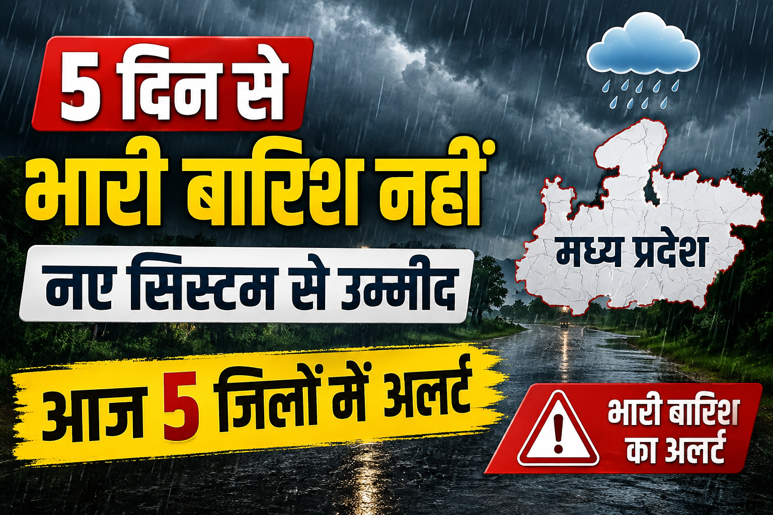 MP Weather Today: 5 दिन से भारी बारिश नहीं, नए सिस्टम से बदलेगा मौसम, आज 5 जिलों में भारी बारिश का अलर्ट
