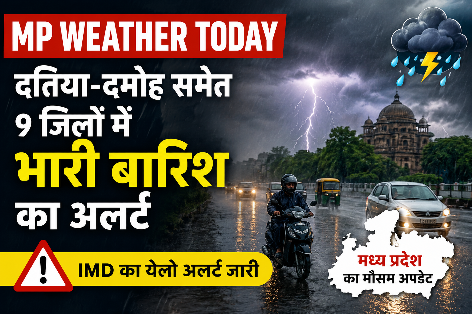 MP Weather Today: दतिया-दमोह समेत 9 जिलों में भारी बारिश का अलर्ट, IMD ने जारी की चेतावनी