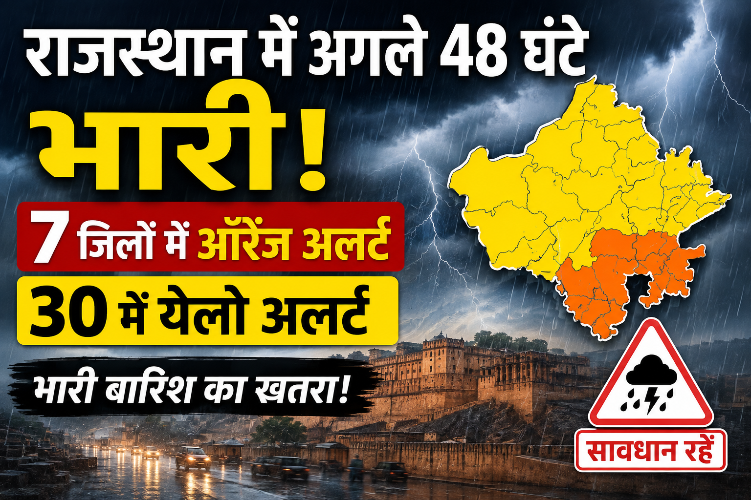 Rajasthan Weather Today:  राजस्थान में अगले 48 घंटे भारी, 7 जिलों में ऑरेंज और 30 में येलो अलर्ट