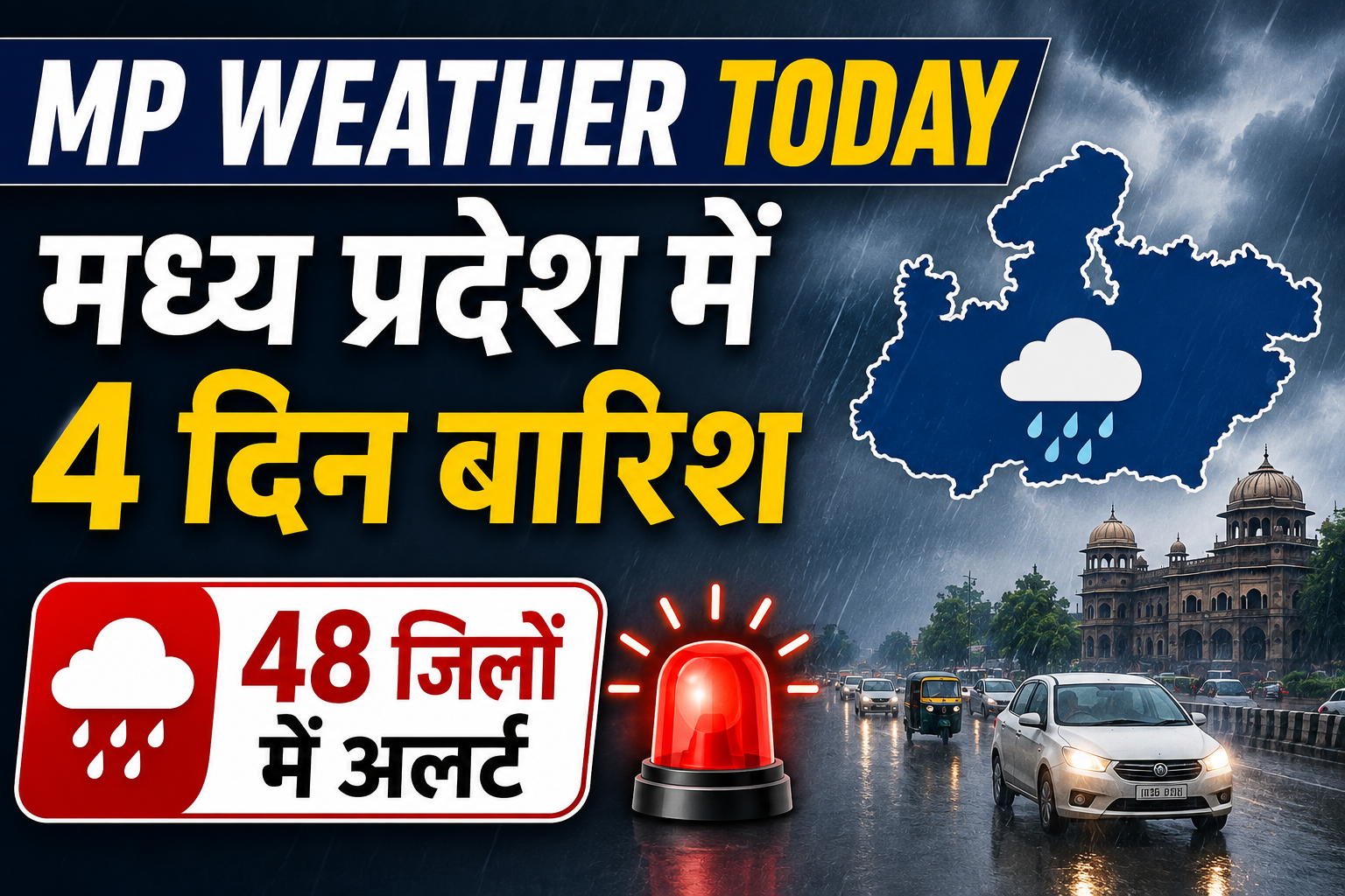 MP Weather Today: मध्य प्रदेश में 4 दिन जारी रहेगी बारिश, 48 जिलों में अलर्ट