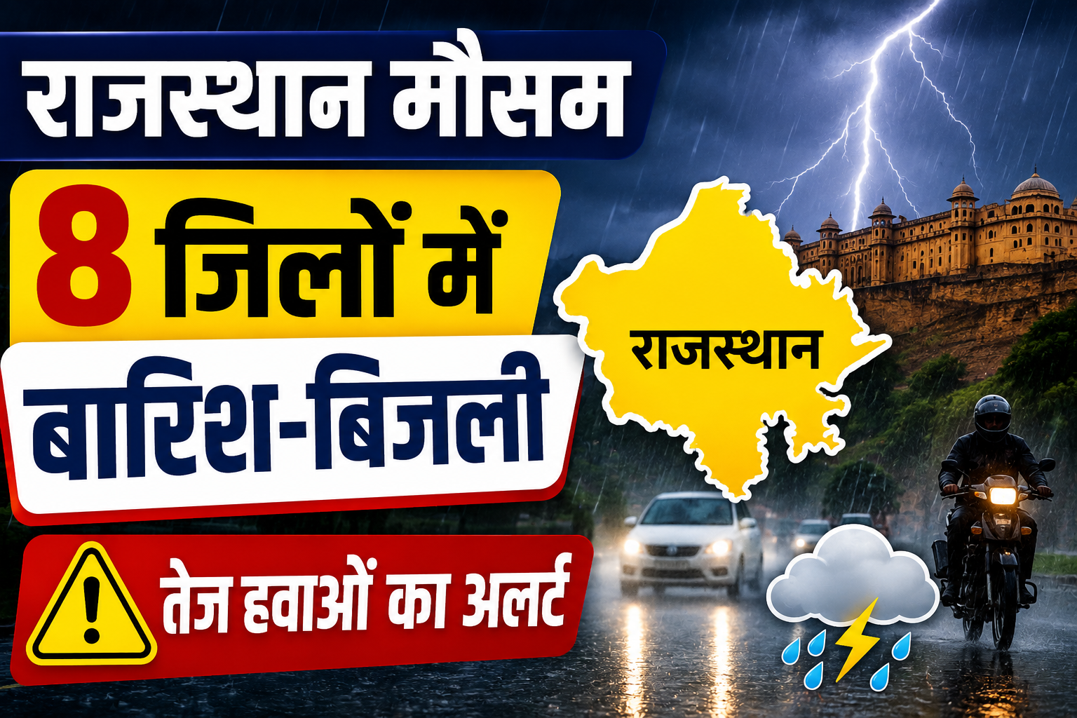 Rajasthan Weather Today: राजस्थान के 8 जिलों में बारिश-बिजली का अलर्ट, आज से बदलेगा मानसून का ट्रेंड