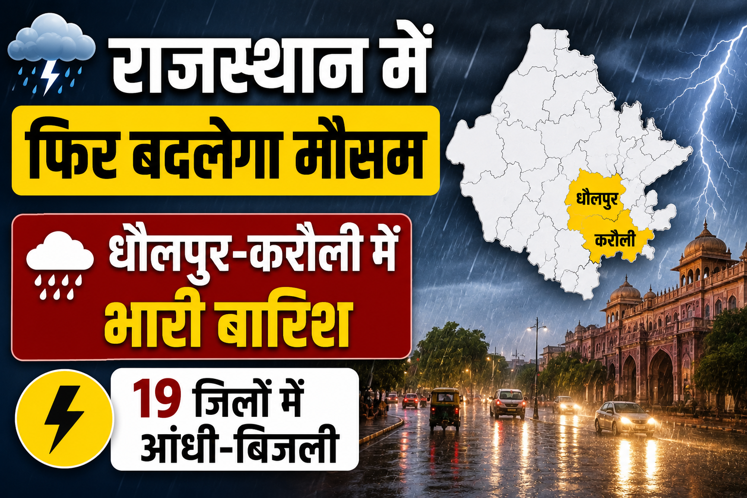 Rajasthan Weather Today: राजस्थान में फिर बदलेगा मौसम, धौलपुर-करौली में भारी बारिश का येलो अलर्ट