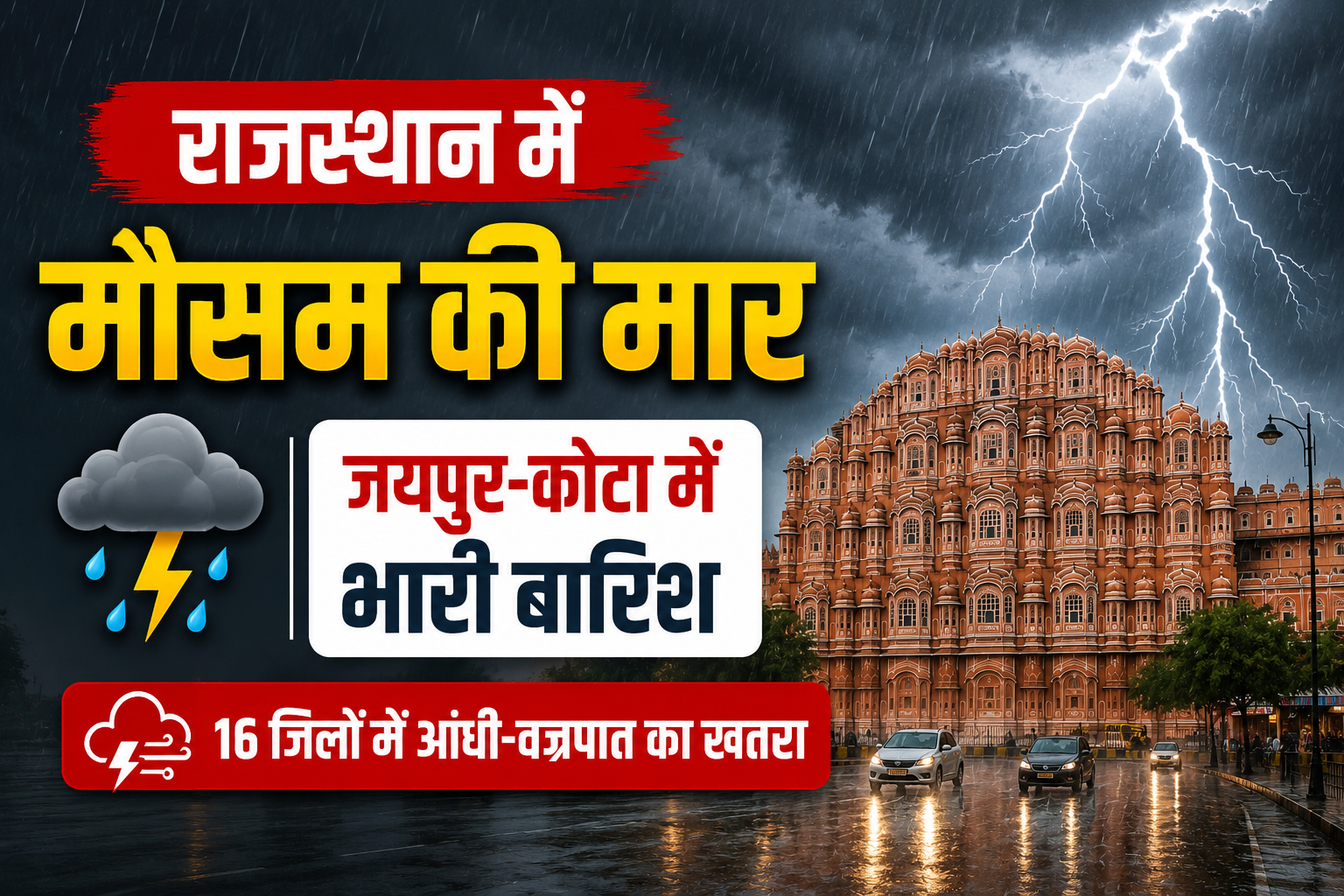 Rajasthan Weather Today: जयपुर-कोटा में भारी बारिश, 16 जिलों में आंधी-वज्रपात का अलर्ट