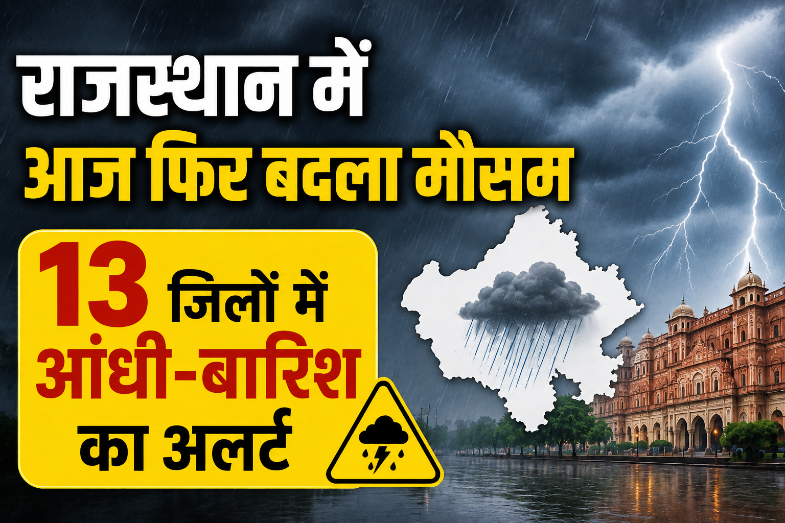 Rajasthan Update Today: राजस्थान में आज फिर बदला मौसम, 13 जिलों में आंधी-बारिश का अलर्ट