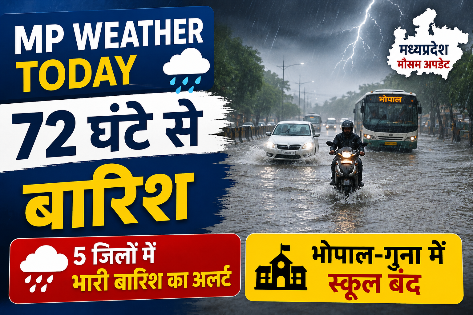 MP Weather Today: मध्यप्रदेश में 72 घंटे से बारिश, 5 जिलों में भारी बारिश का अलर्ट
