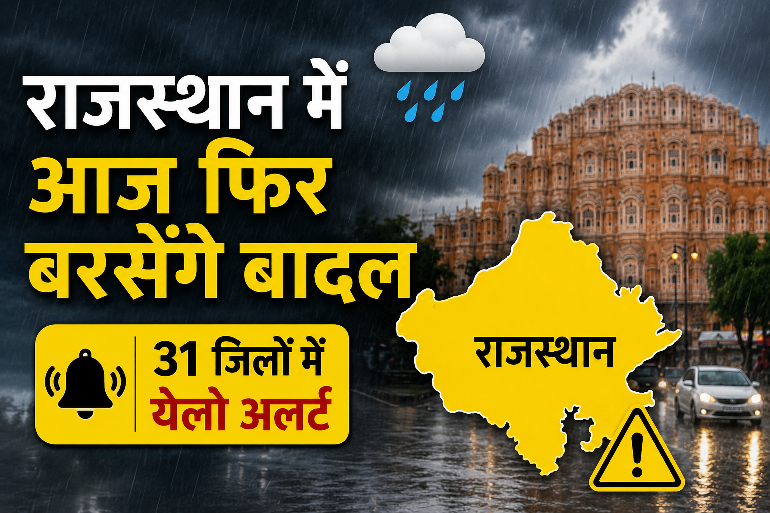 Rajasthan Weather Today: राजस्थान में आज फिर बरसेंगे बादल, 31 जिलों में येलो अलर्ट