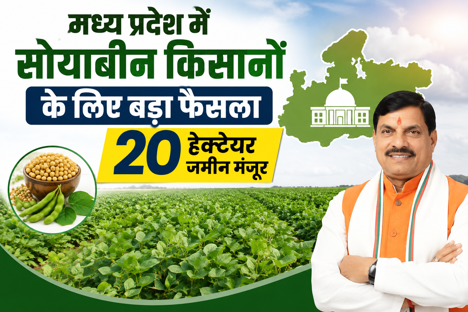 सोयाबीन रिसर्च इंस्टीट्यूट के लिए 20 हेक्टेयर भूमि आवंटित Madhya Pradesh Mein Soybean Kisanon Ke Liye Bada Faisla