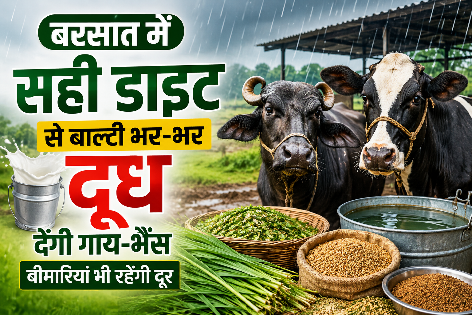 सही आहार से बढ़ेगा दूध उत्पादन, बीमारियों से भी बचाव Barsaat Mein Gaay-Bhains Ki Diet