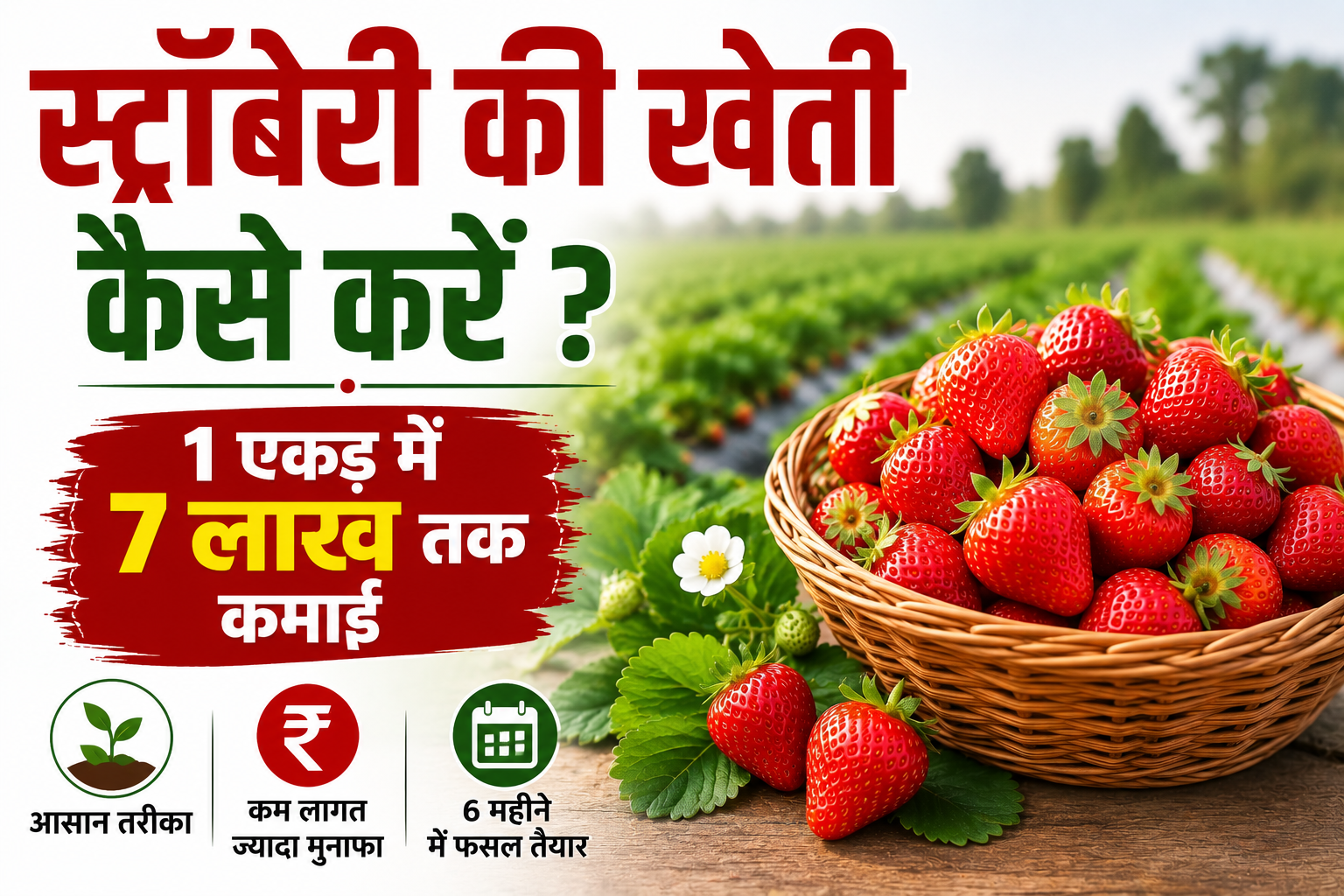 1 एकड़ में स्ट्रॉबेरी की खेती से 7 लाख तक कमाई का तरीका Strawberry Ki Kheti Kaise Karein?