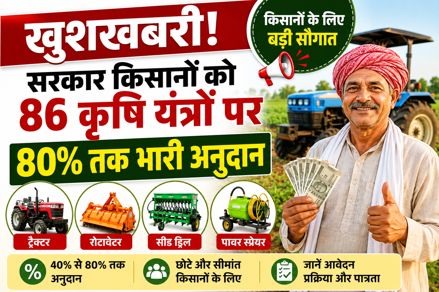 खुशखबरी! सरकार किसानों को 86 कृषि यंत्रों पर दें रही है 80% तक भारी अनुदान, जानें आवेदन प्रक्रिया और पात्रता Bihar SMAM Yojana 2026