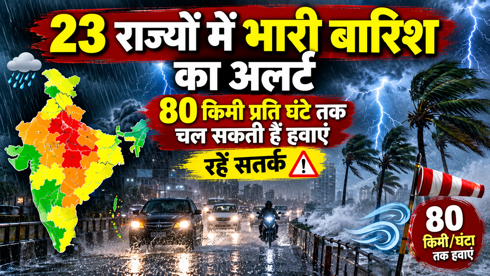 Weather Update Today: 23 राज्यों में भारी बारिश का अलर्ट, 80 किमी प्रति घंटे तक चल सकती हैं हवाएं