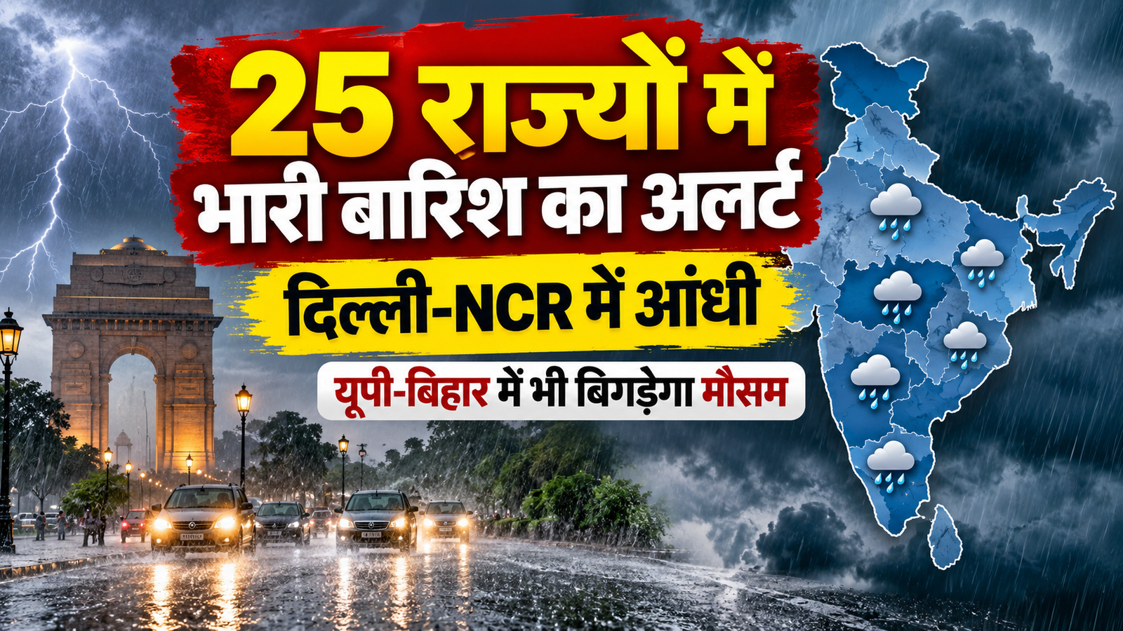 Weather Update Today: 25 राज्यों में भारी बारिश का अलर्ट, दिल्ली-NCR में आंधी; यूपी-बिहार में भी बिगड़ेगा मौसम
