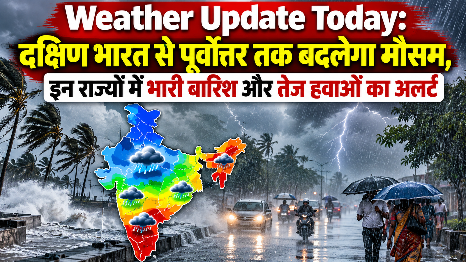 Weather Update Today: दक्षिण भारत से पूर्वोत्तर तक बदलेगा मौसम, इन राज्यों में भारी बारिश और तेज हवाओं का अलर्ट