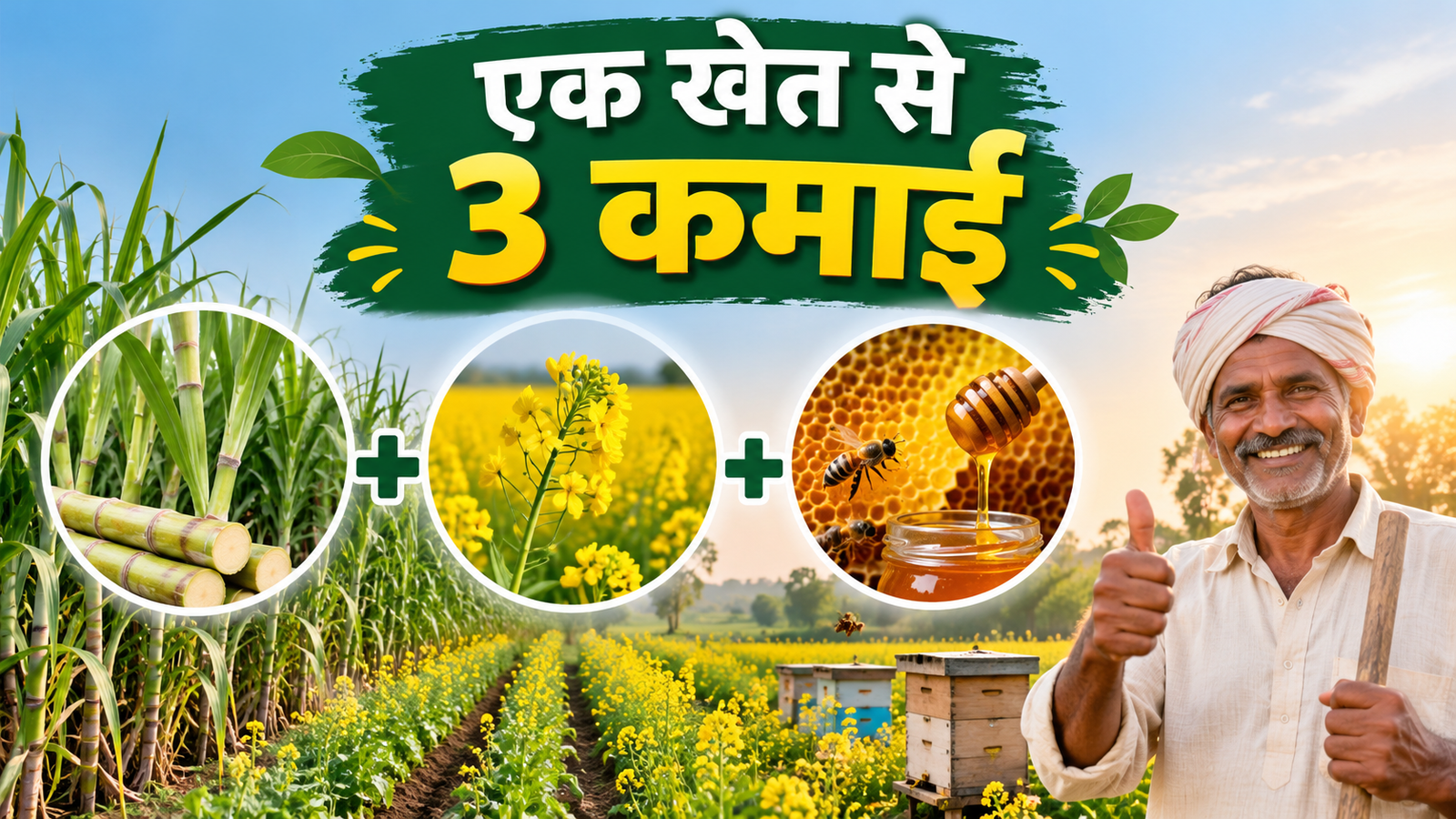 एक ही खेत से गन्ना, सरसों और शहद की कमाई, जानिए 3 In 1 खेती मॉडल  Ganna Sarson Madhumakkhi Palan 3 In 1 Model