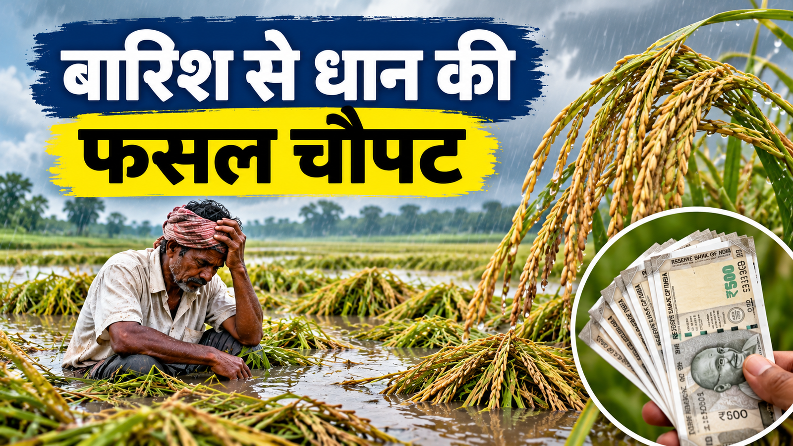 बारिश-बाढ़ से धान की फसल चौपट, किसानों को मिल सकती है बीमा राशि PM Fasal Bima Yojana