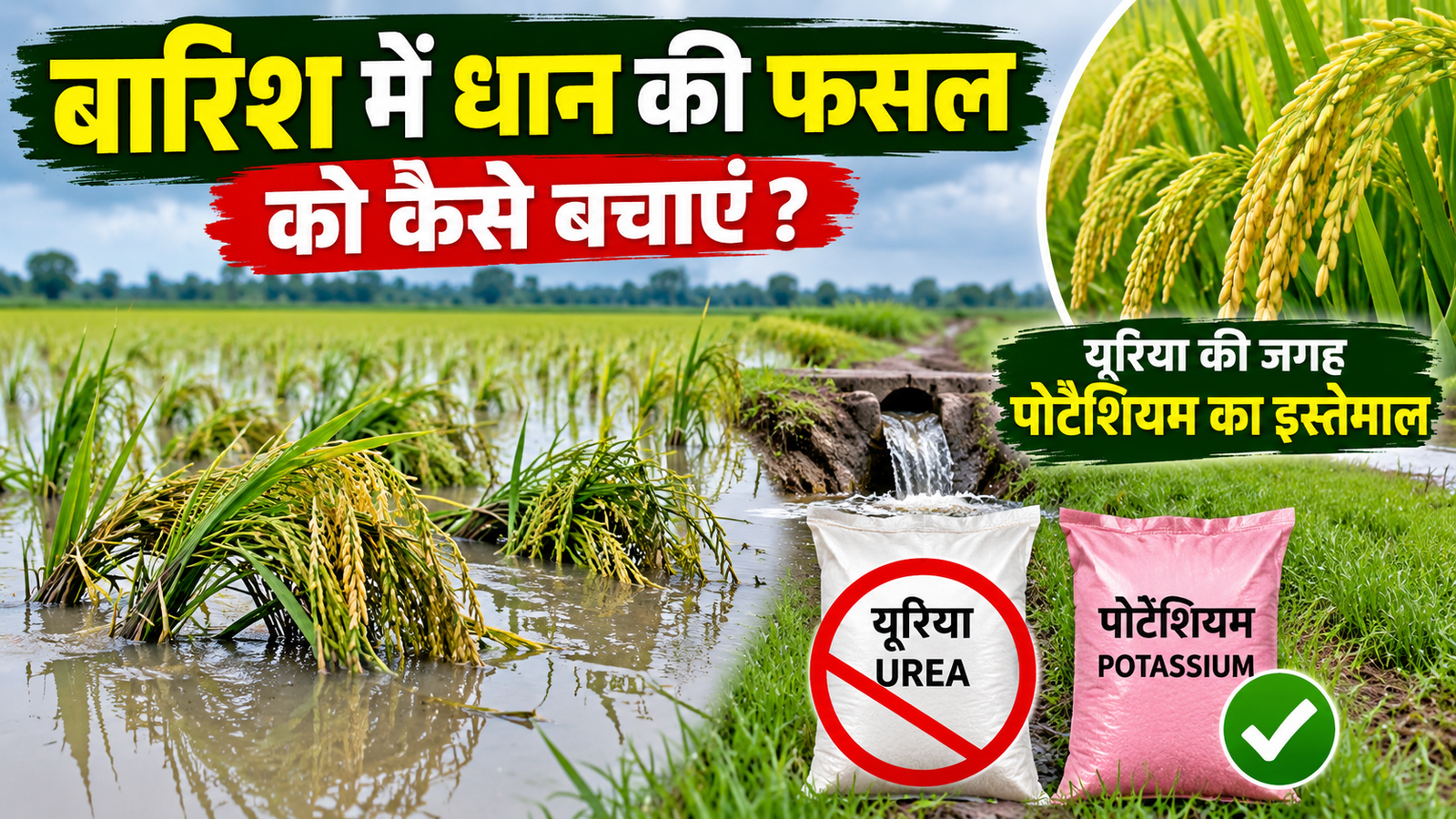 बारिश में डूबी धान की फसल को ऐसे संभालें, यूरिया की जगह करें पोटैशियम का इस्तेमाल Barish Mein Dhan Ki Fasal Ko Kaise Bachayen