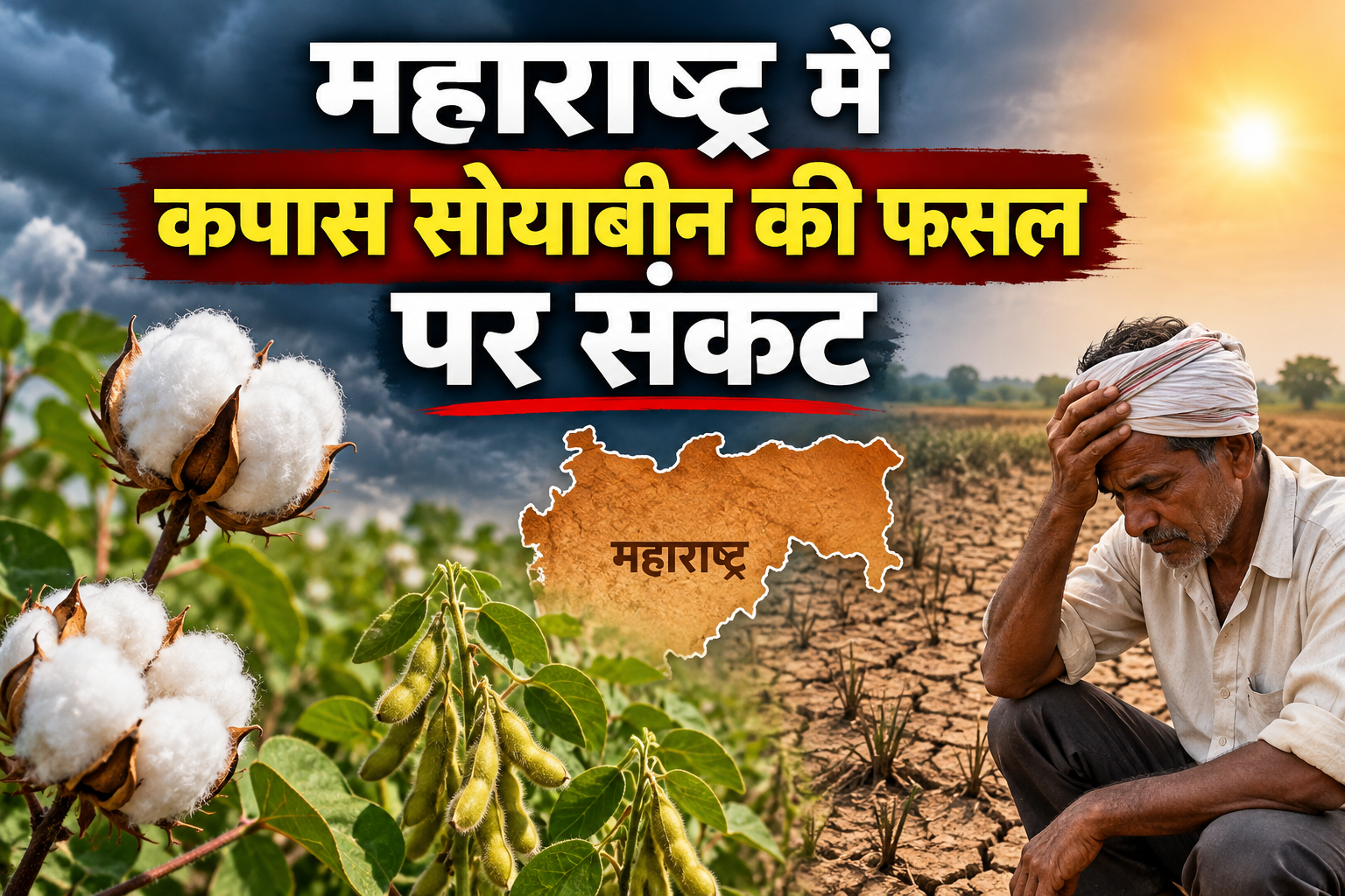 महाराष्ट्र में कपास सोयाबीन की फसल पर संकट, कम बारिश और अधिक तापमान से किसान परेशान  Maharashtra Mein Kapas Soyabean Ki Fasal Par Sankat